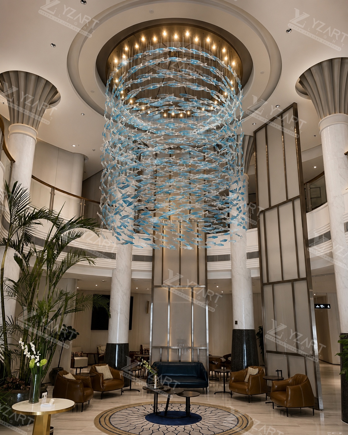 large fish chandelier for hotel lobby