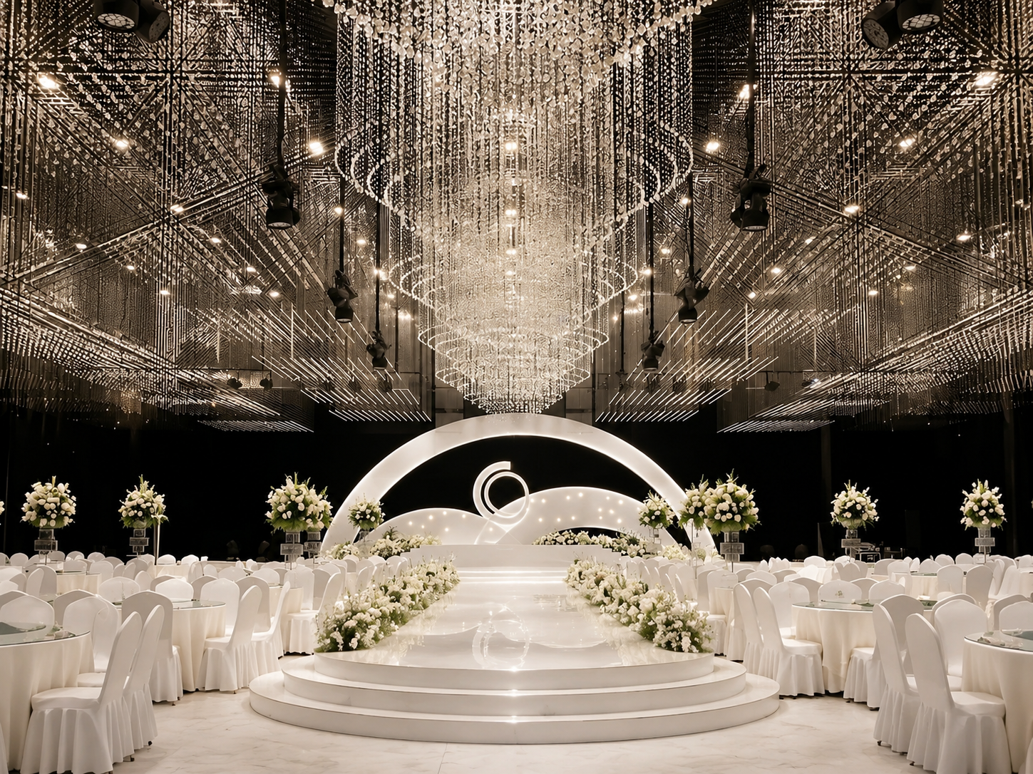 Custom Size Large Multi-Ring Crystal LED Chandelier Luxury Hanging Light for Wedding Hall Hotel Ballroom Banquet