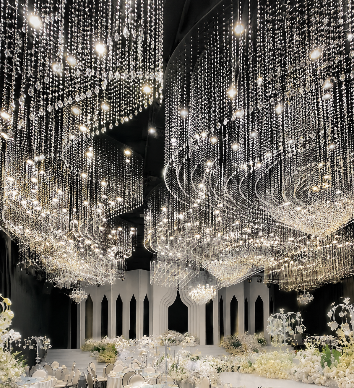 custom Size Large Multi-Ring Crystal LED Chandelier Luxury Hanging Light for Wedding Hall Hotel Ballroom