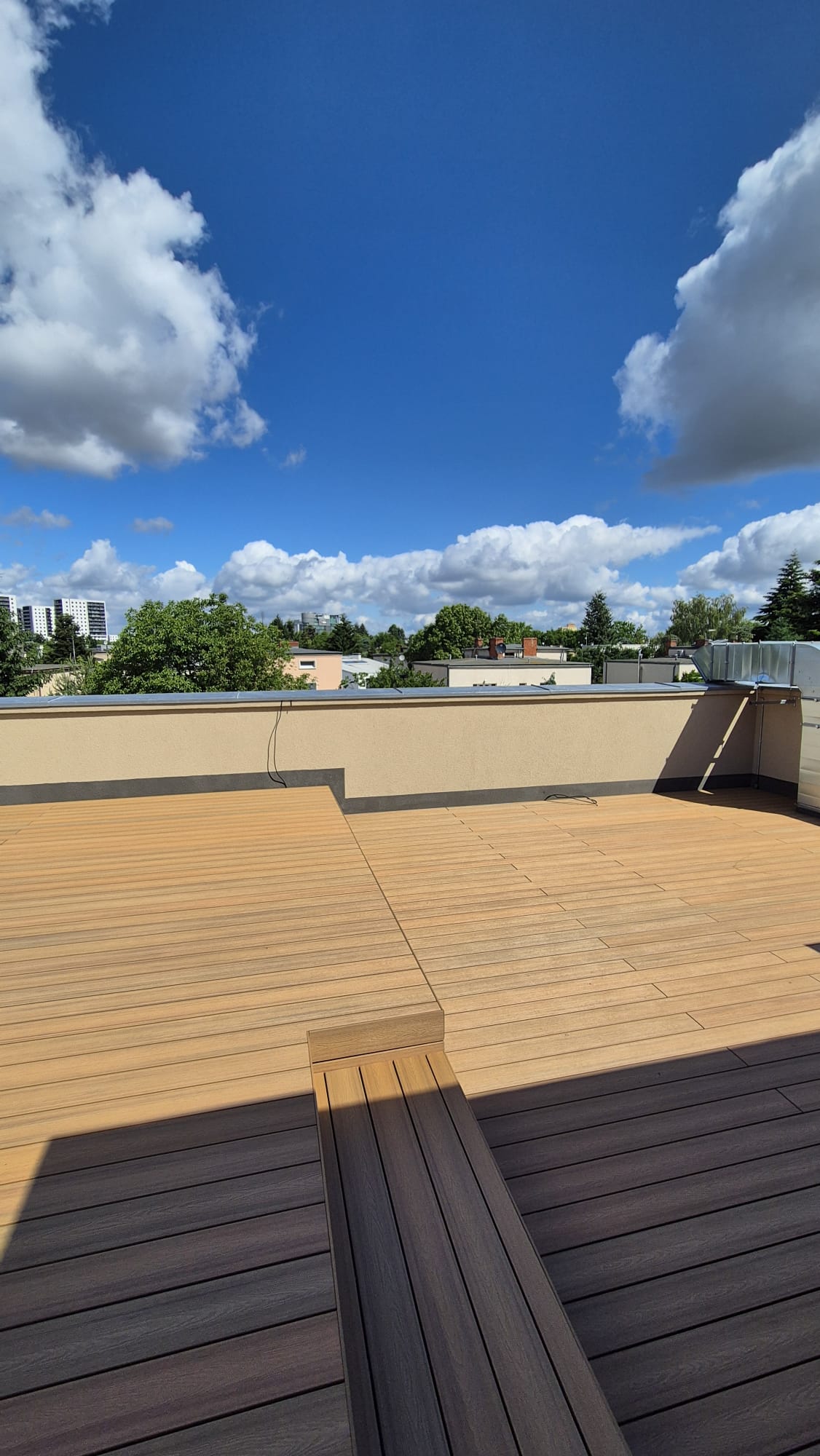 Installed WPC terrace decking boards on a finished outdoor deck surface
