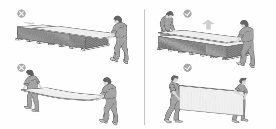 Gluing installation guide diagram for Silica Mineral Wall Panel showing layout marking, cutting and joint sealing steps