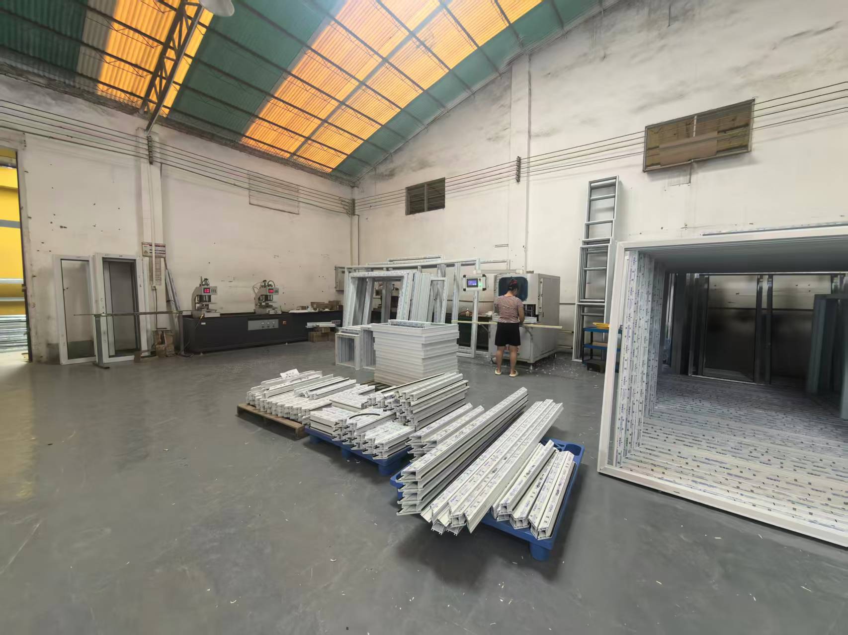Welding and assembly area inside a UPVC window factory