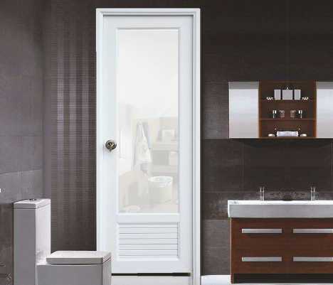 75-Series UPVC Bathroom Door with Tall Upper Glass and Bottom Louver