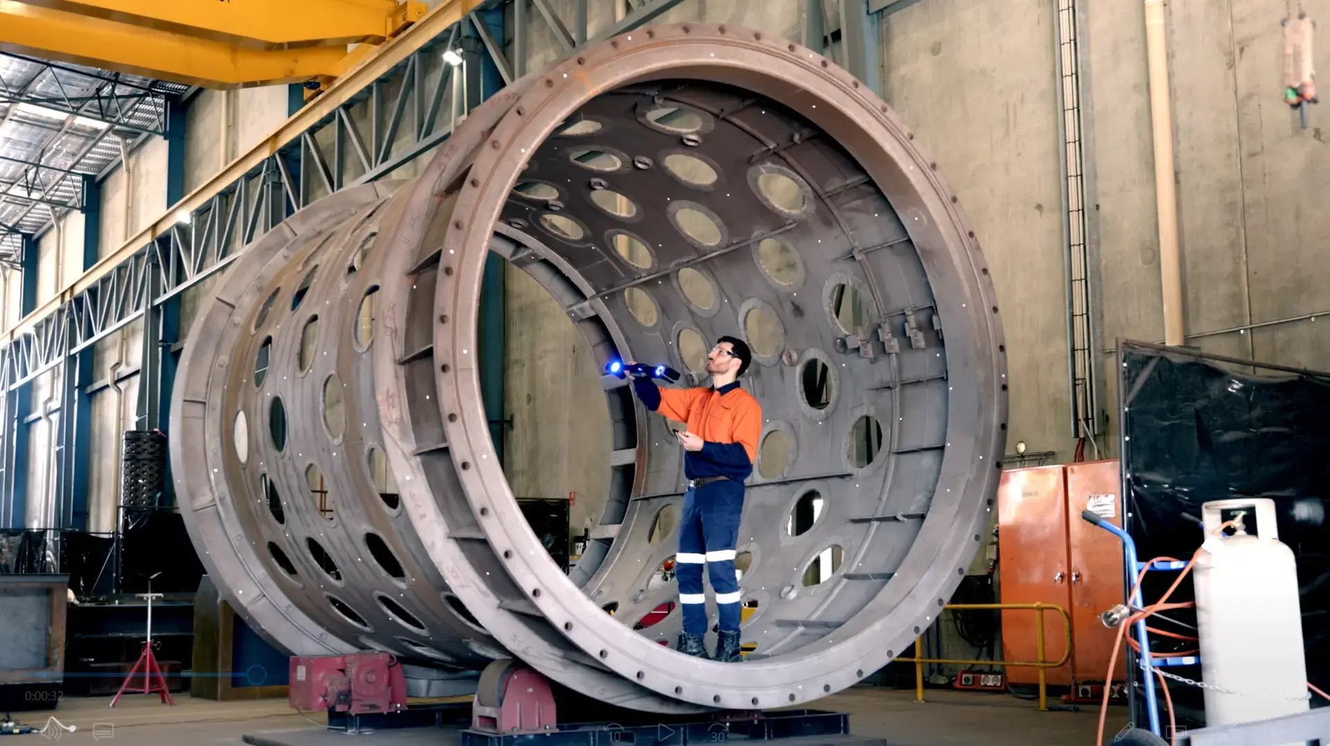 Capturing the full body of a large trommel screen using FreeScan UE Nova wireless scanner