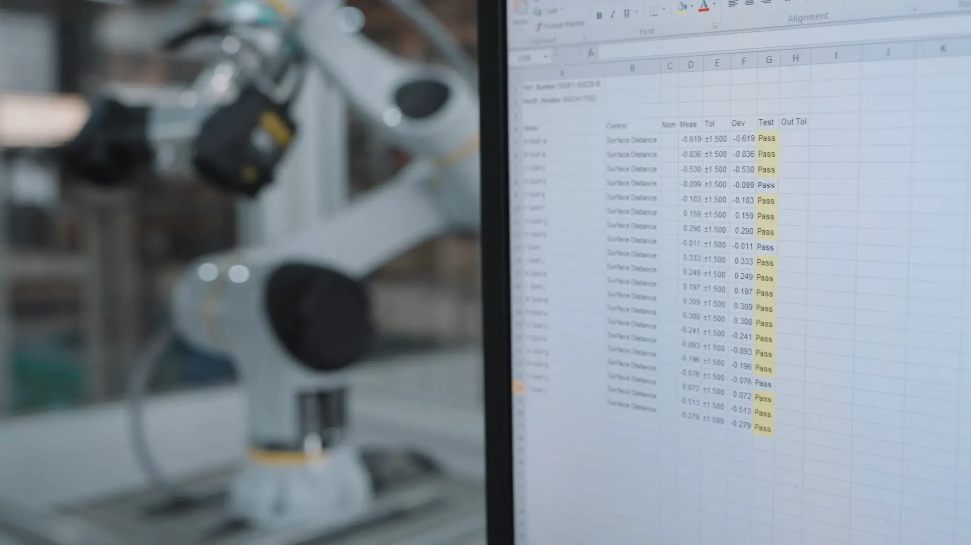 Inspection report generated from 3D scan data aligned to a CAD reference model