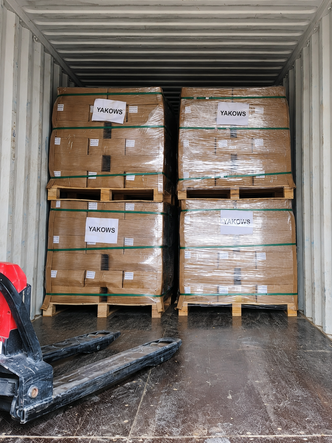 Palletized HTV silicone rubber secured inside container before shipment