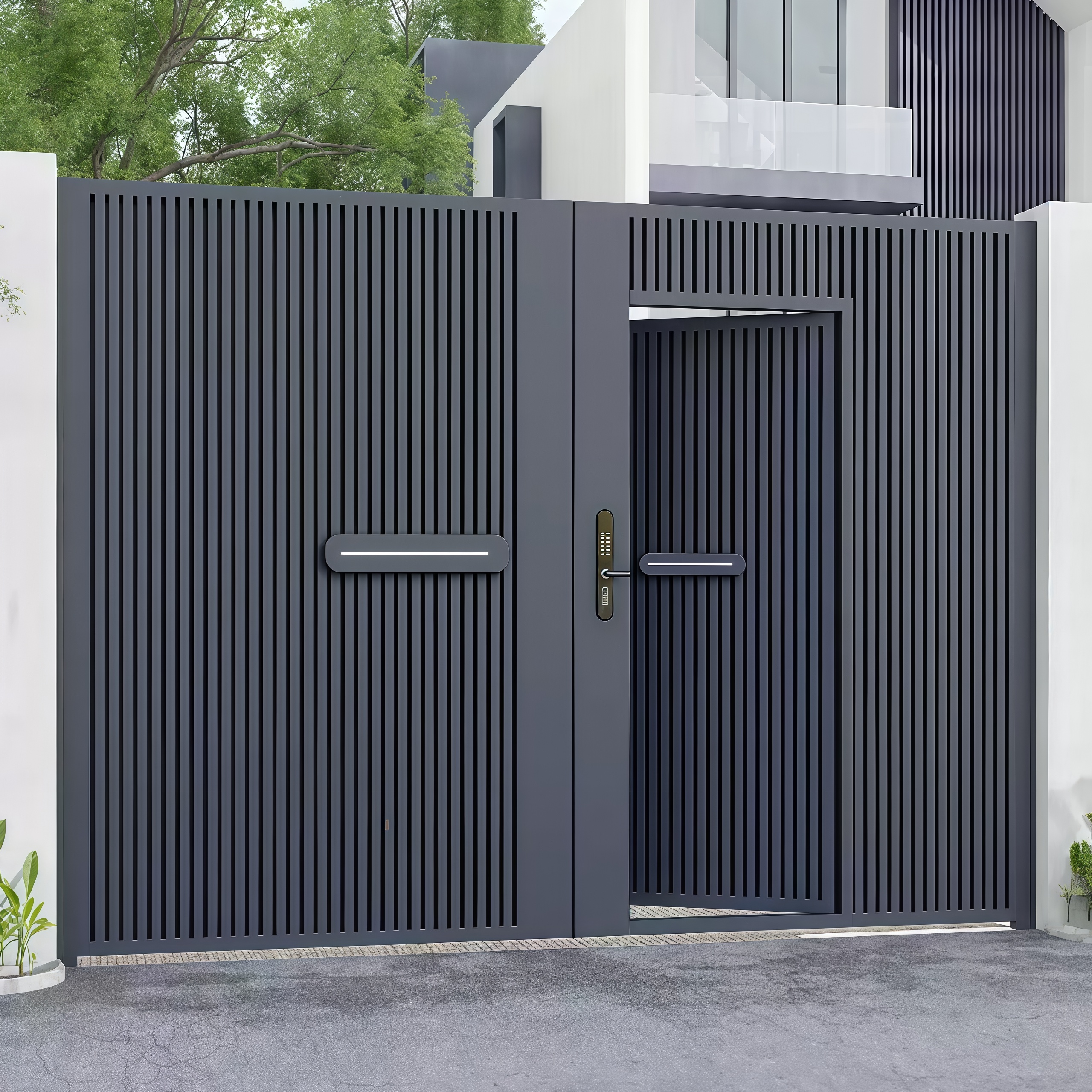 aluminum swing driveway gate with wicket door