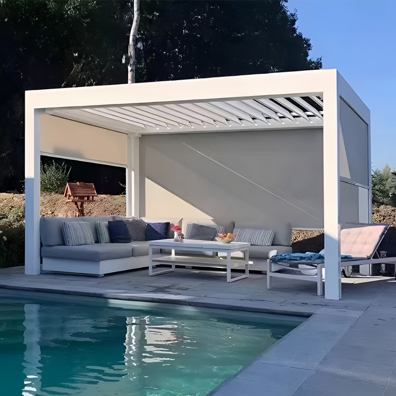 Remote control electric aluminum gazebo installed for a long-term outdoor project