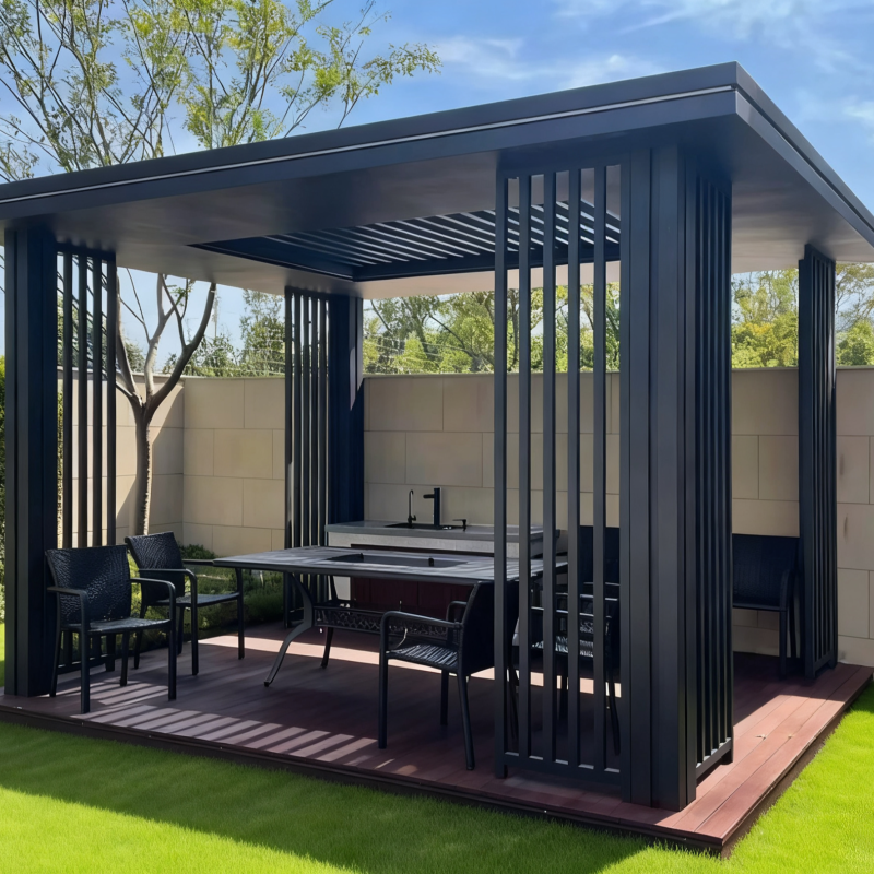 All-season outdoor living pergola used as a year-round covered space