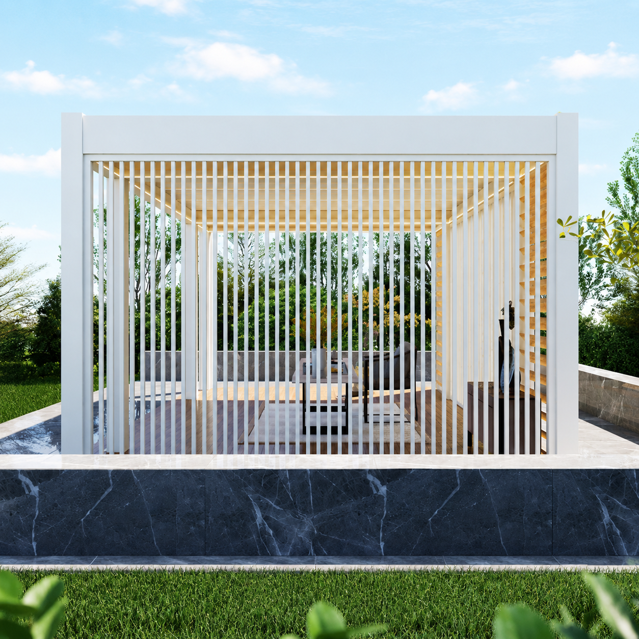 163 Bioclimatic Aluminum Louvered Pergola Waterproof Outdoor Gazebo with LED Lighting for Garden Patio Villa 