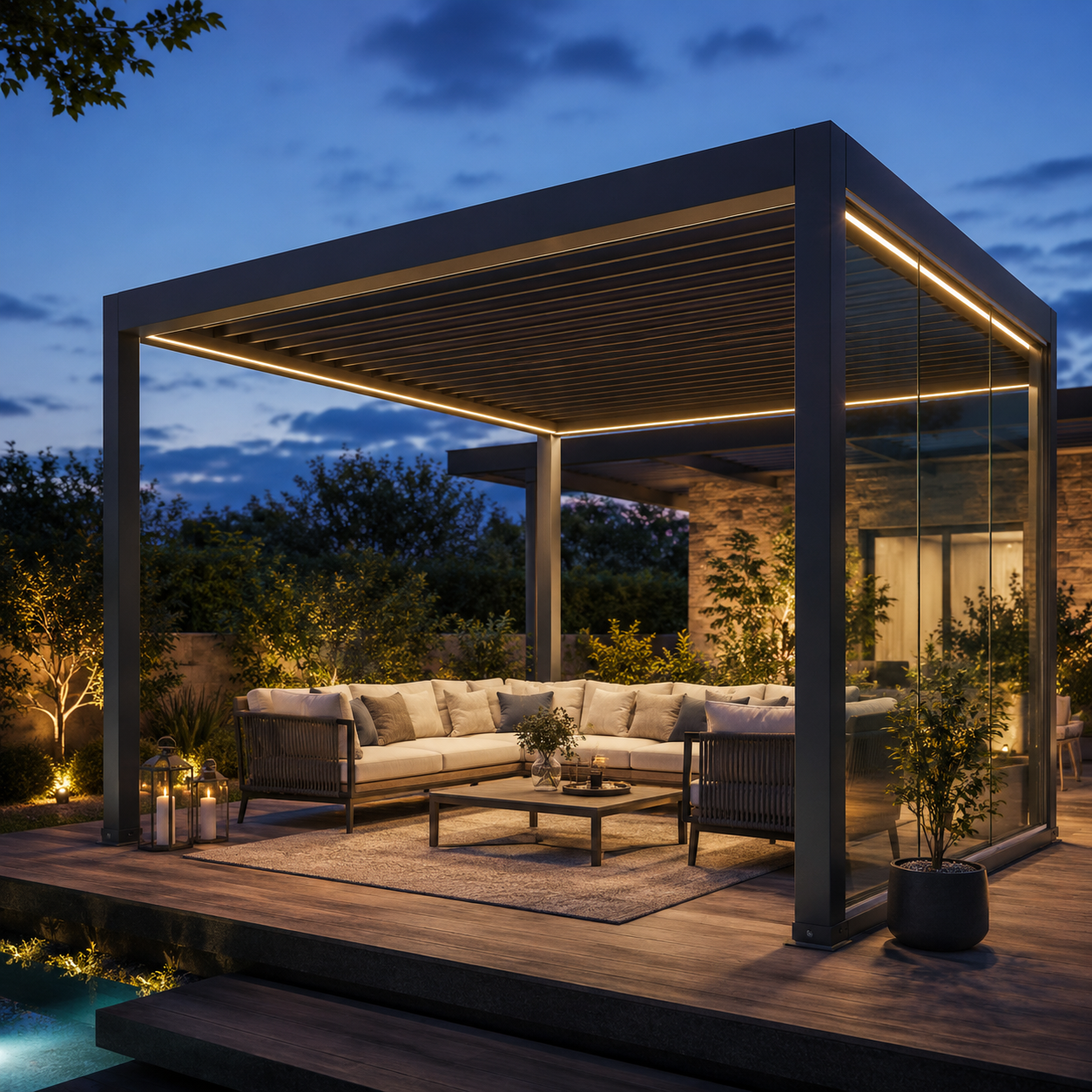 175 Motorized Louvered Aluminum Pergola Waterproof Outdoor Gazebo with Adjustable Roof for Patio Garden Villa Custom Size