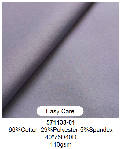 571138-01 66% Cotton 29% Polyester 5% Spandex Easy Care