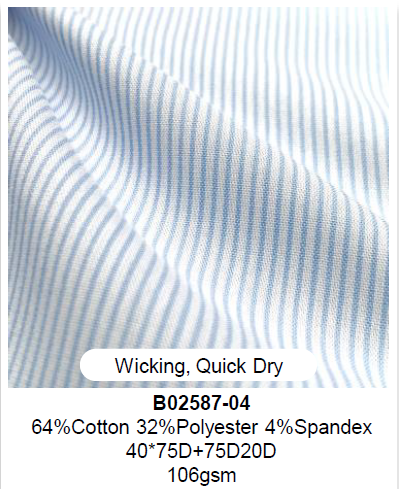 B02587-04 64% Cotton 32% Polyester 4% Spandex Wicking