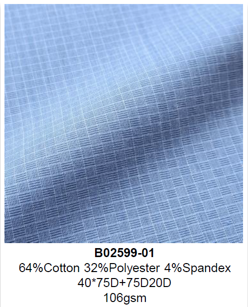 B02599-01 64% Cotton 32% Polyester 4% Spandex Dobby
