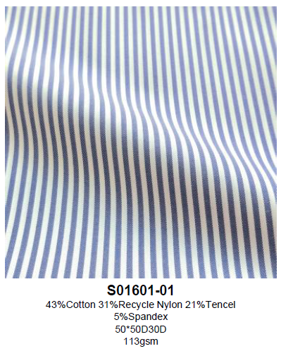 S01601-01 43% Cotton 31% Recycle Nylon 21% Tencel 5% Spandex
