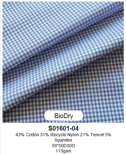 S01601-04 43% Cotton 31% Recycle Nylon 21% Tencel 5% Spandex