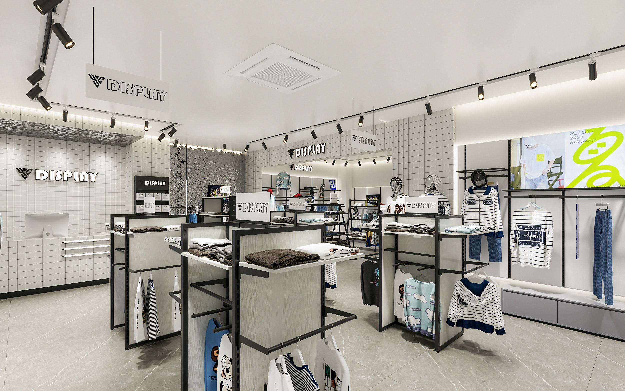 Casualwear retail store environment where gift and accessory display units are placed