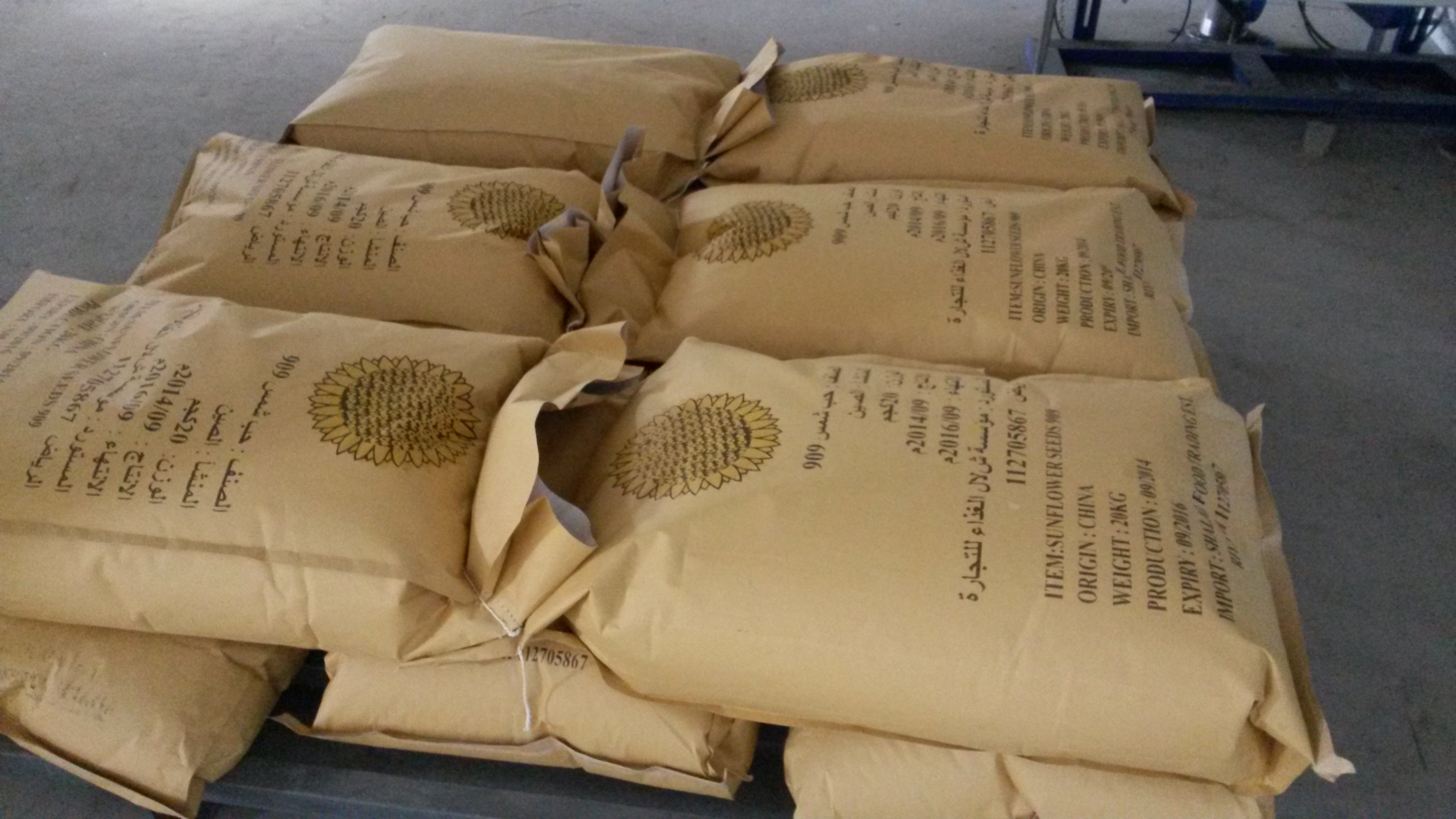 Sunflower seed samples and packaging at Inner Mongolia Chengtai Food processing facility
