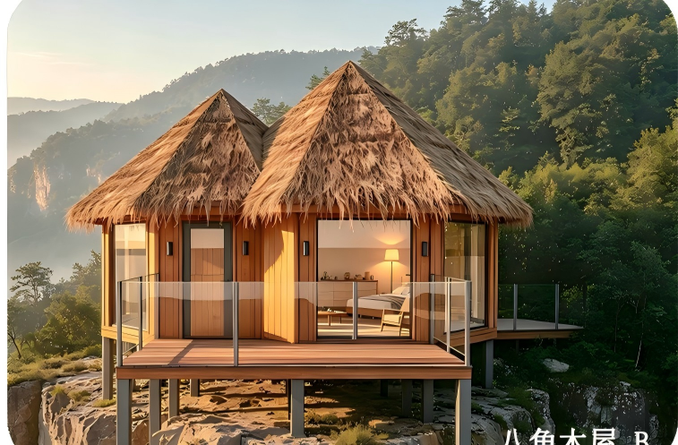 Wooden Modular House with Thatched Roof