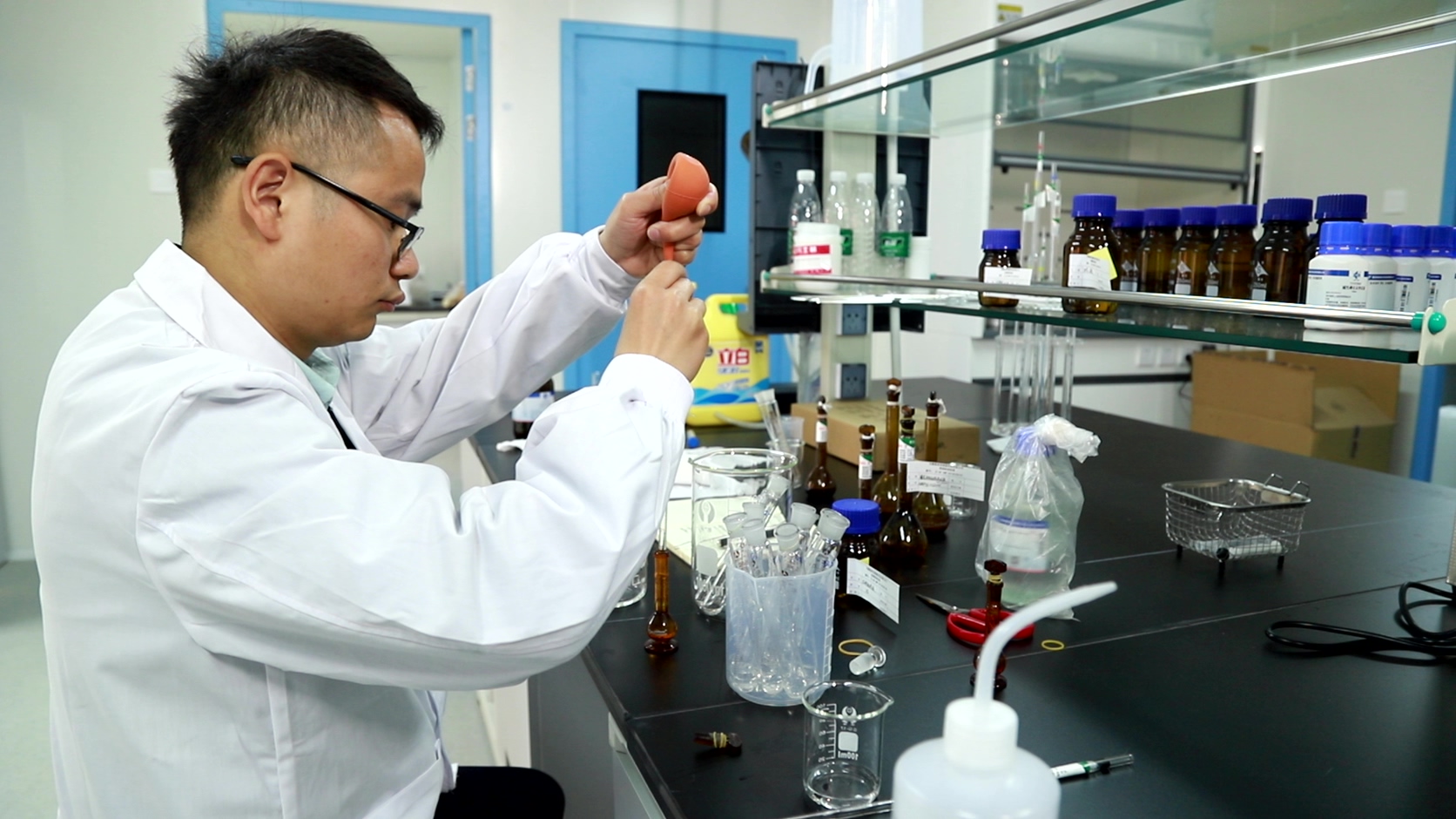 TangMist Matcha R&D team evaluating bulk matcha powder