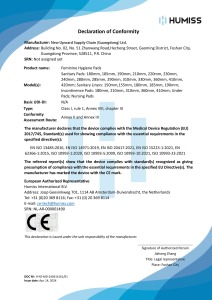 CE Declaration of Conformity for Feminine Hygiene Pads