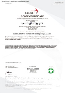 GOTS Organic Cotton Material Scope Certificate - Certificate No. EGL/236426/GOTS/236426260101190405