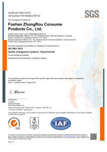 ISO 9001 Quality Management System Certificate - Certificate No. CN21/31472