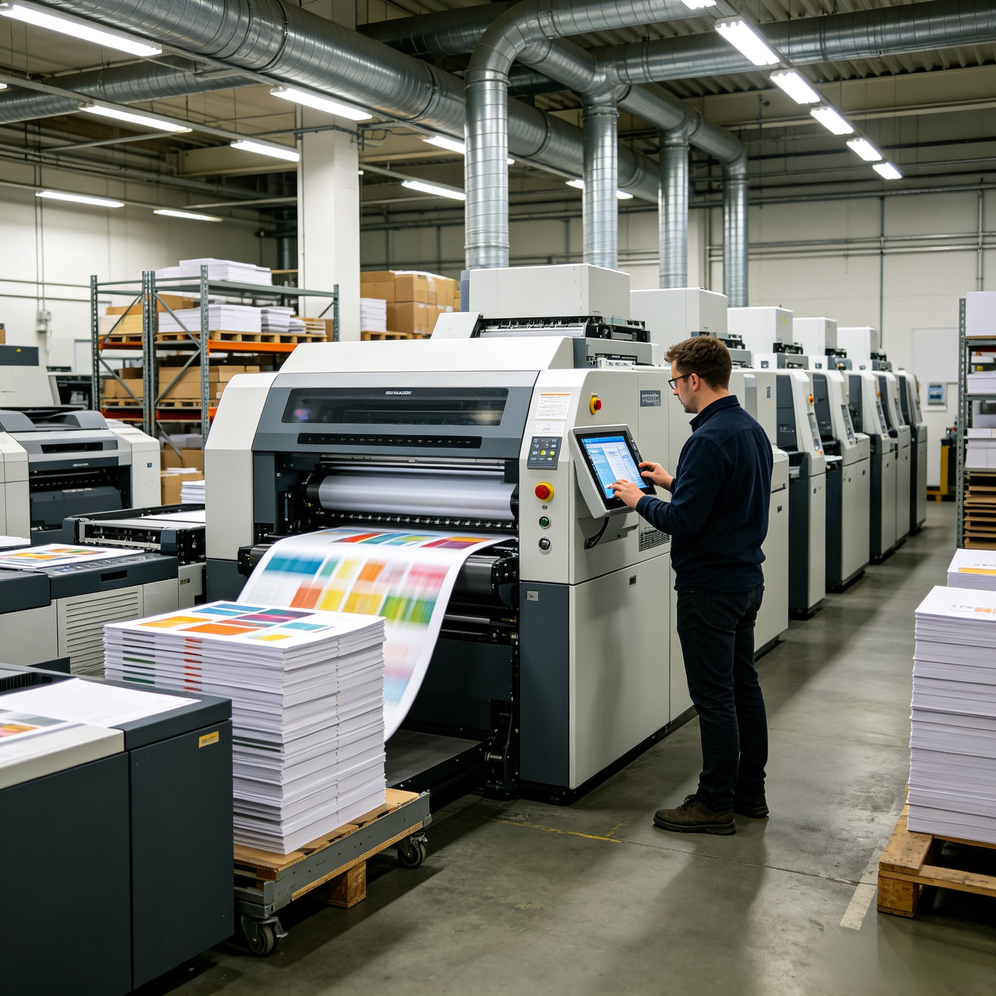 Printing factory floor where A3 copiers and copier consumables are used in volume