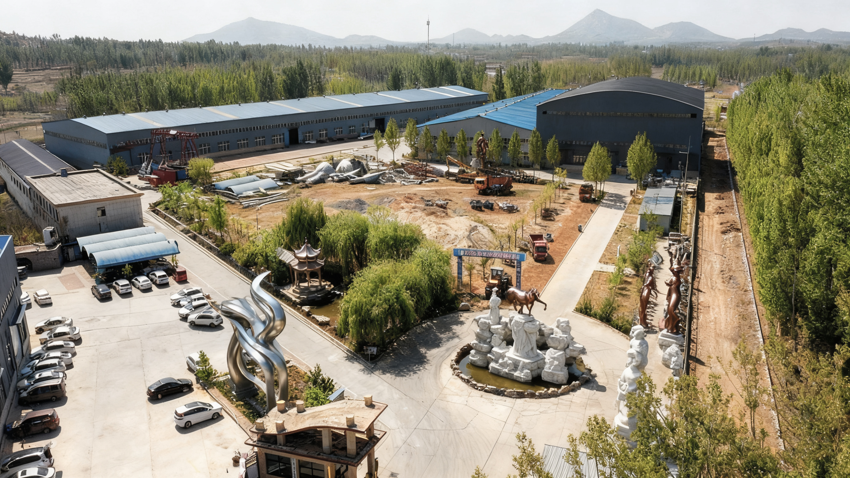 Bronze and stainless-steel sculpture processing workshop showing fabrication capability