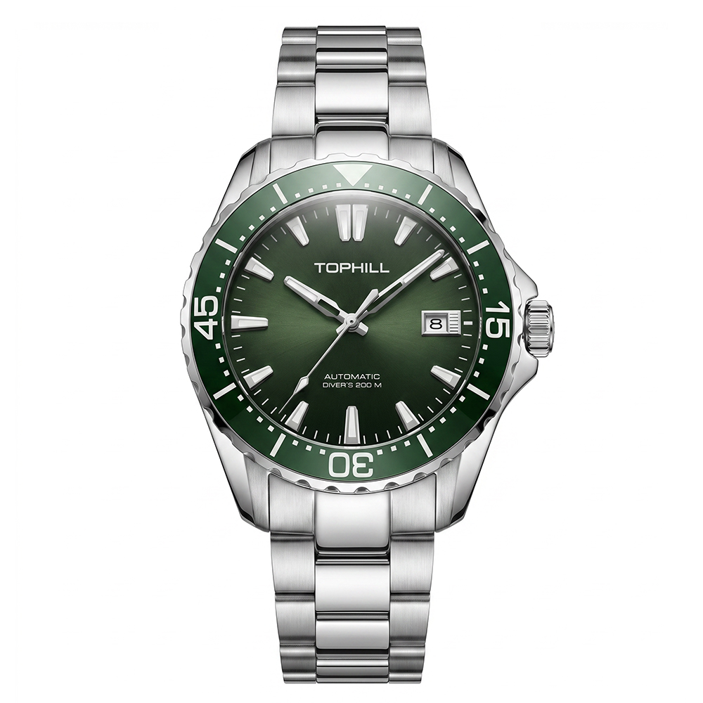 TD015G 200 m diving watch with 316L stainless steel case, rotating bezel and solid 316L bracelet
