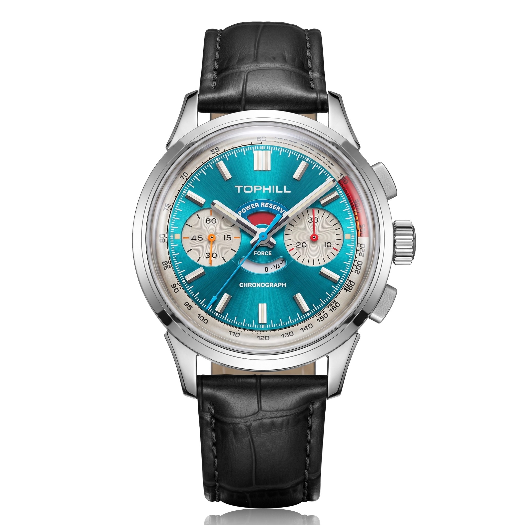 Stainless steel with light blue dial