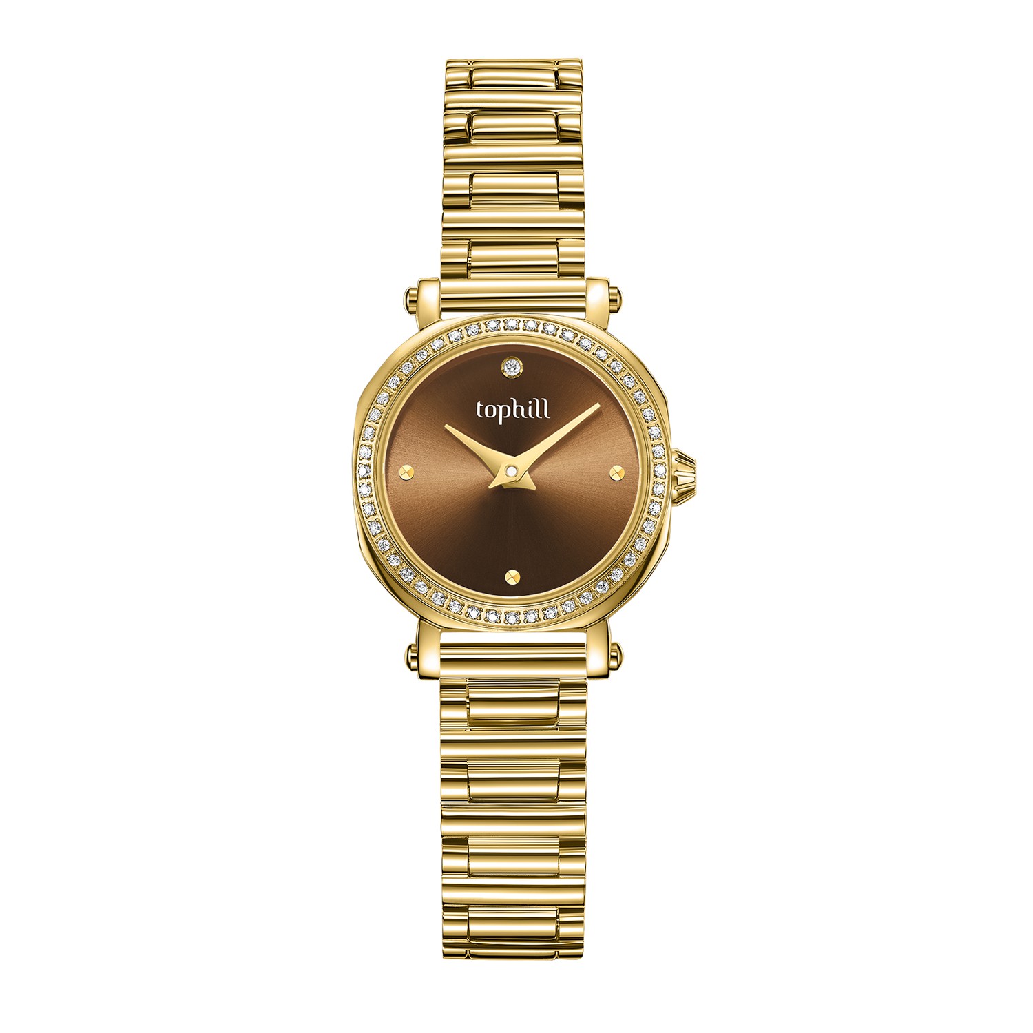 Lady elegant quartz wristwatch in IP gold with a coffee dial, used as a premium custom wristwatch reference for corporate gifting
