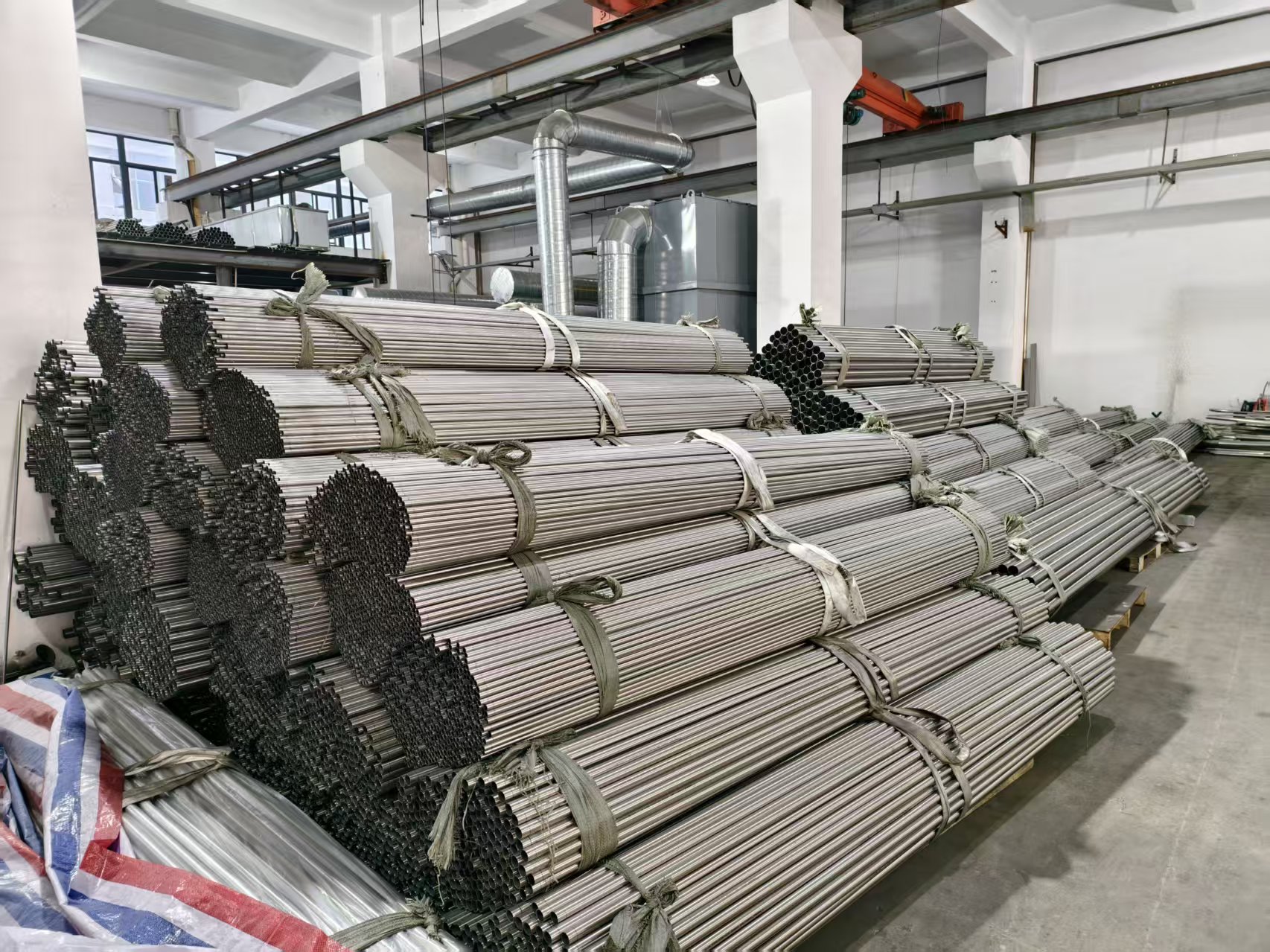 Finished goods warehouse of stainless steel press plumbing fittings ready for residential project shipment