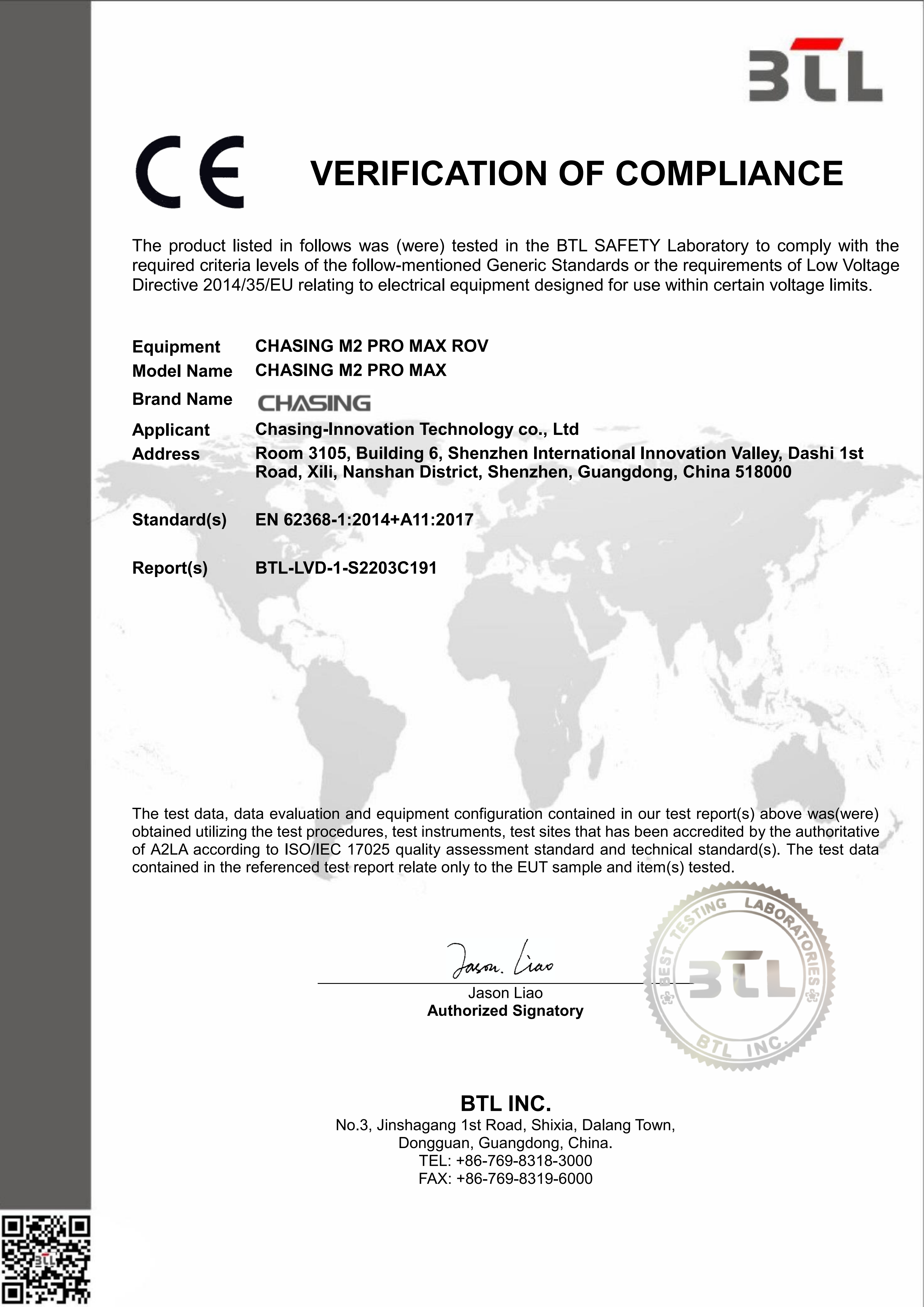CE-LVD Verification of Compliance (CHASING M2 PRO MAX ROV)