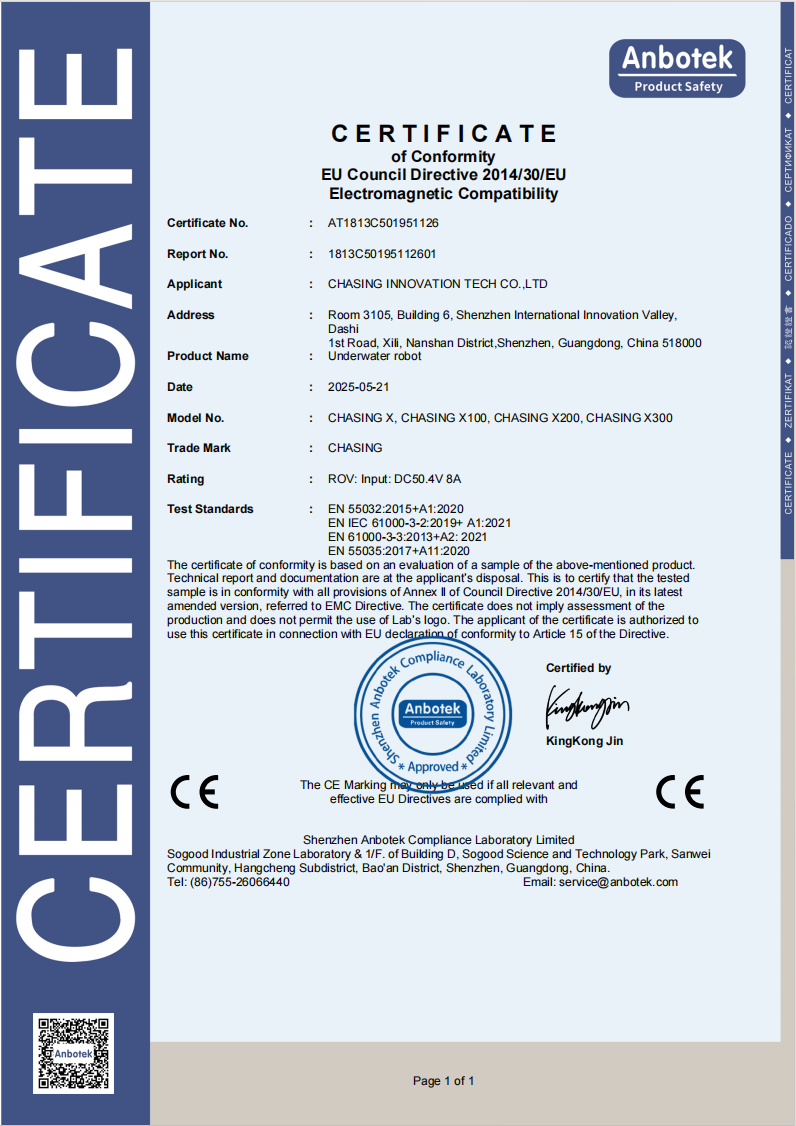 Certificate of Conformity – Electromagnetic Compatibility