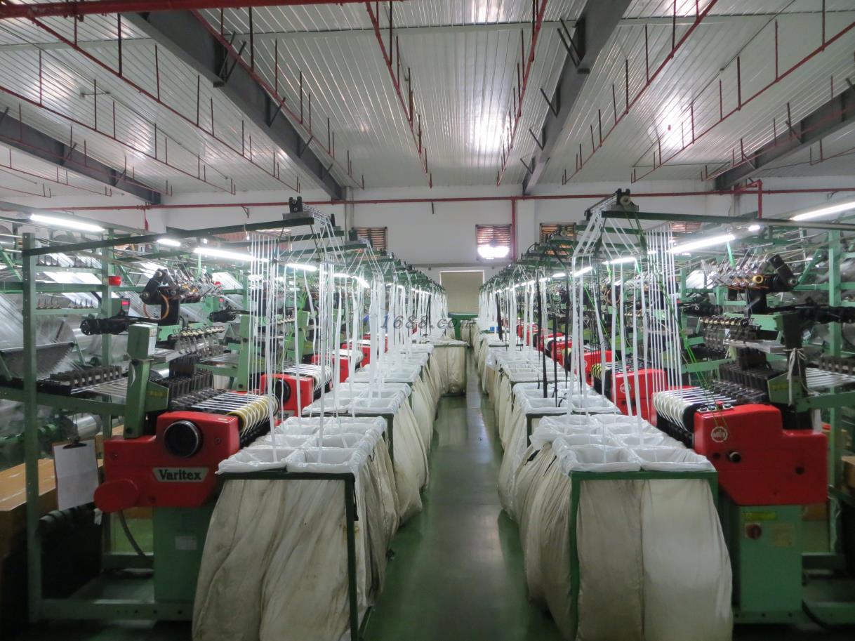 Factory weaving workshop producing eco-friendly ribbon