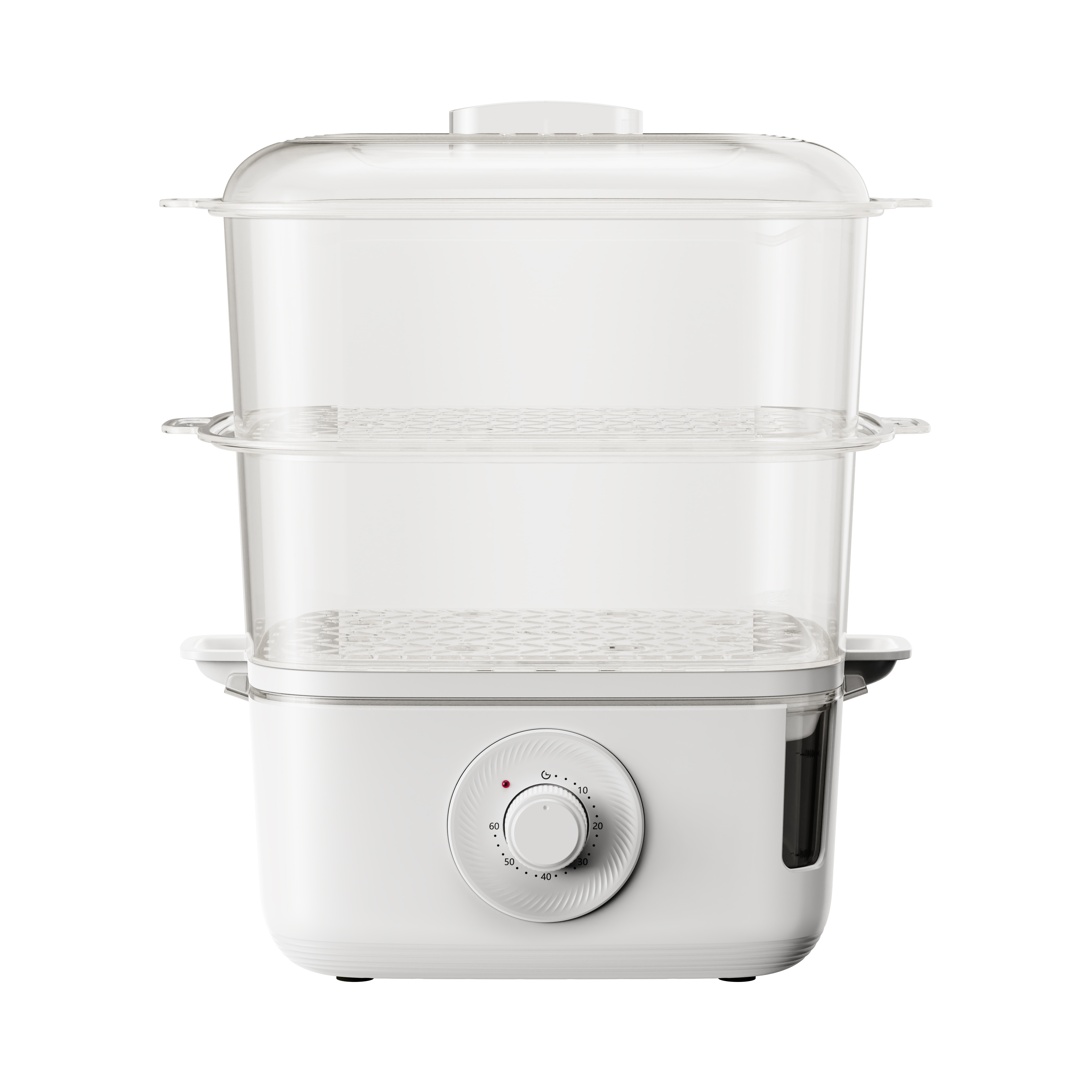 Electric vegetable steamer with a two-tier transparent steaming body