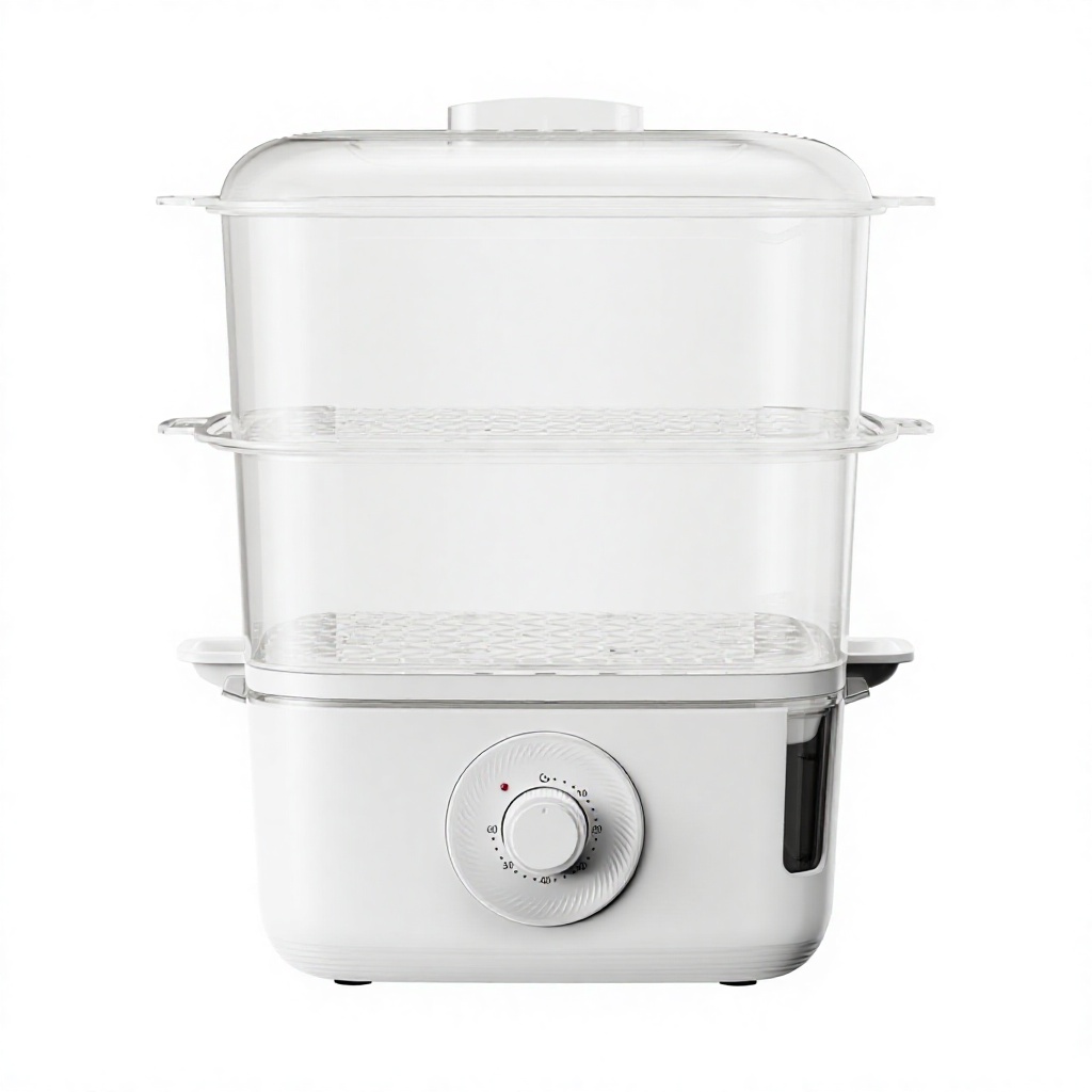 BPA-free electric food steamer with LFGB compliant food-contact parts