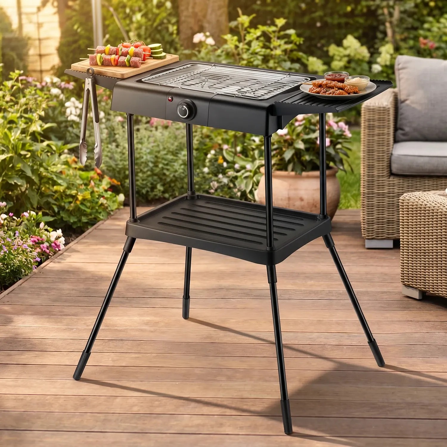BQ1703XL-SF Stand Electric BBQ Outdoor Patio Scene