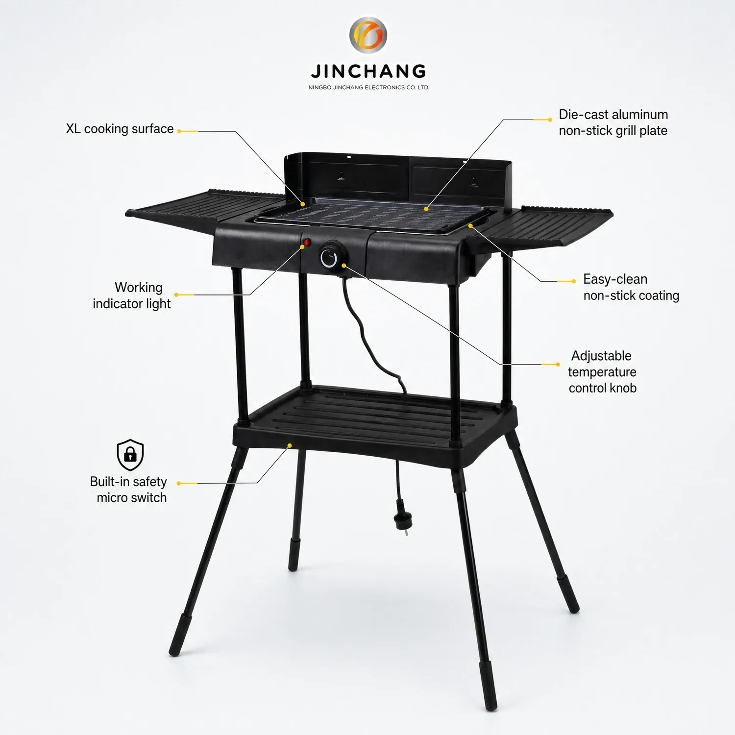 Freestanding low‑smoke electric grill