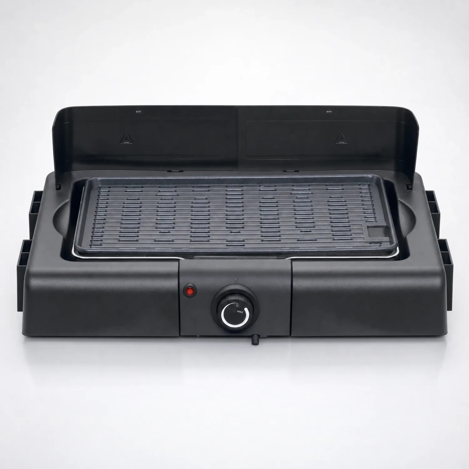 BQ1703XLP-W countertop electric barbecue with non-stick ribbed plate, front view
