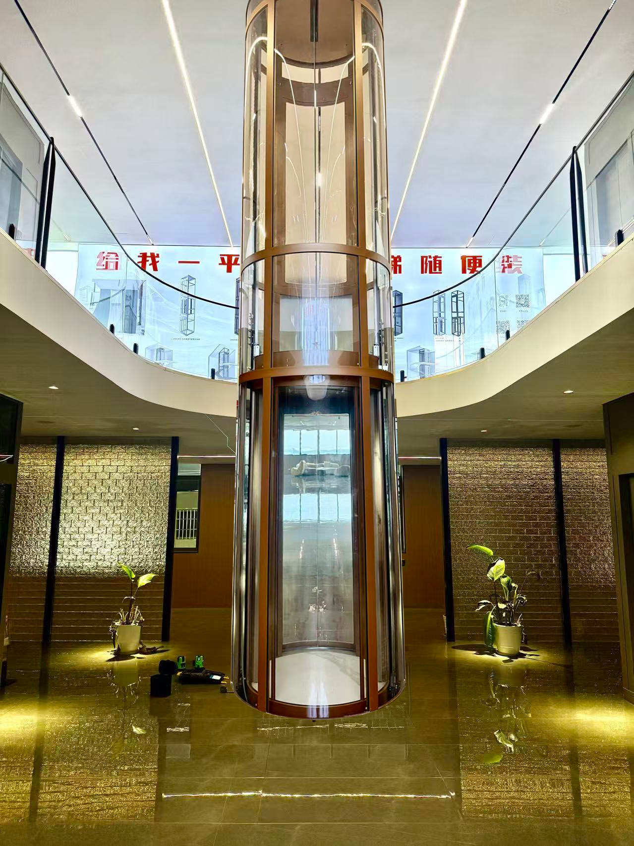 Full circular panoramic home elevator installed in a private villa