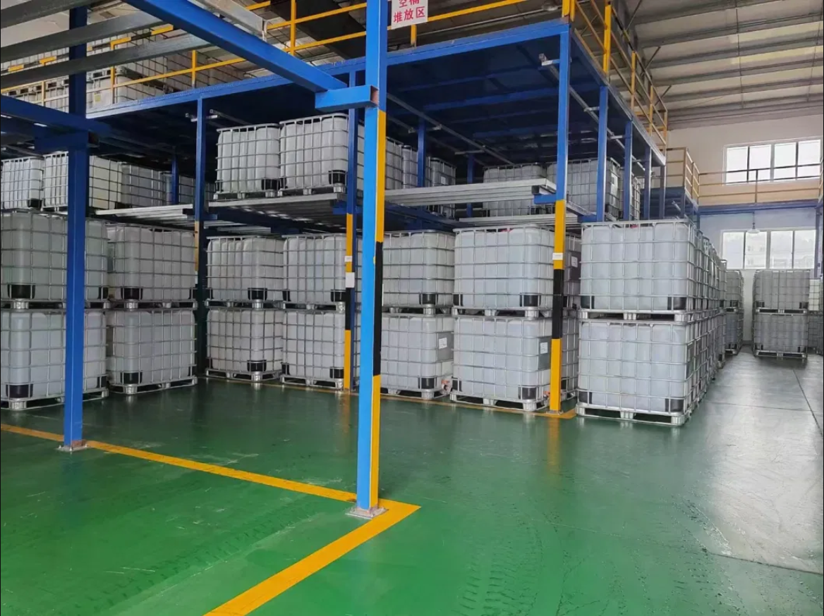UAN 32 liquid nitrogen fertilizer stored in IBC containers in a finished product warehouse