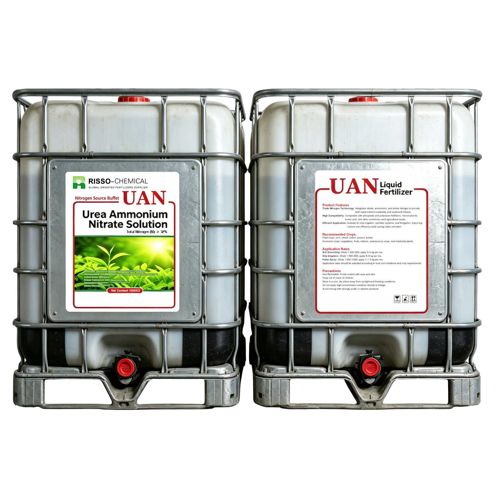 UAN 32 liquid nitrogen fertilizer stored in IBC containers
