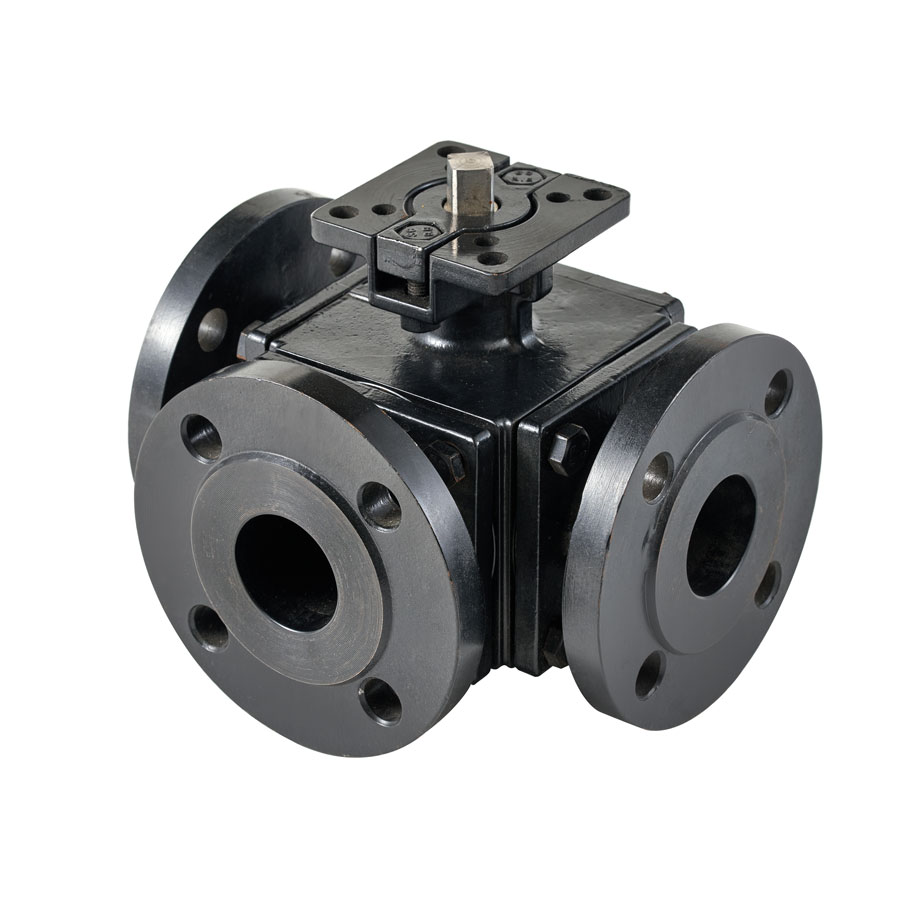 Three-way ball valve from the Dico Q44F series with flange connection