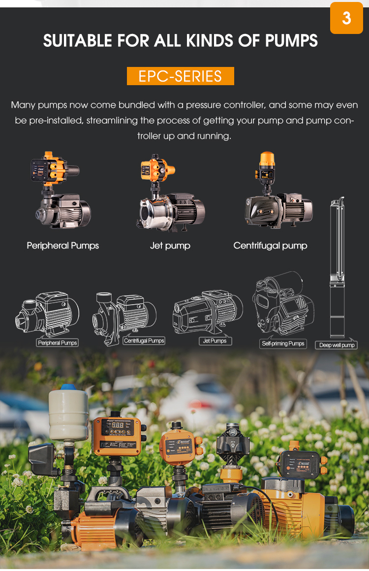 EPC series pump pressure control installed in a domestic water supply system with a water pump