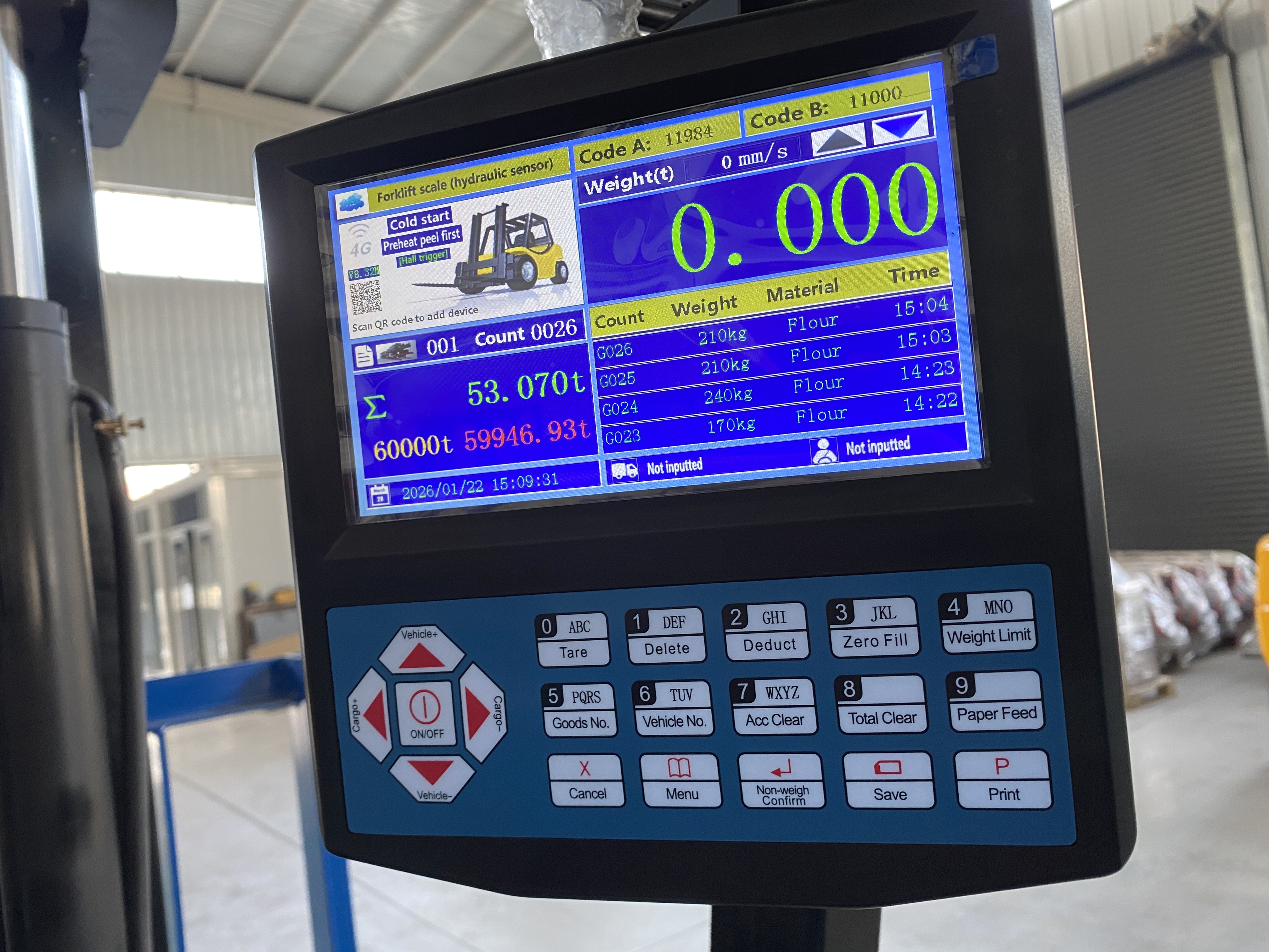 Digital display unit for forklift load weighing used in weight-based cargo handling