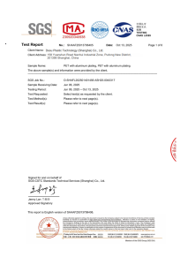 SGS Test Report – PET with Aluminum Plating