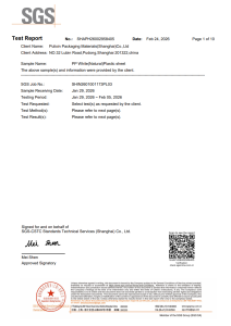 SGS Test Report – PP White (Natural) Plastic Sheet