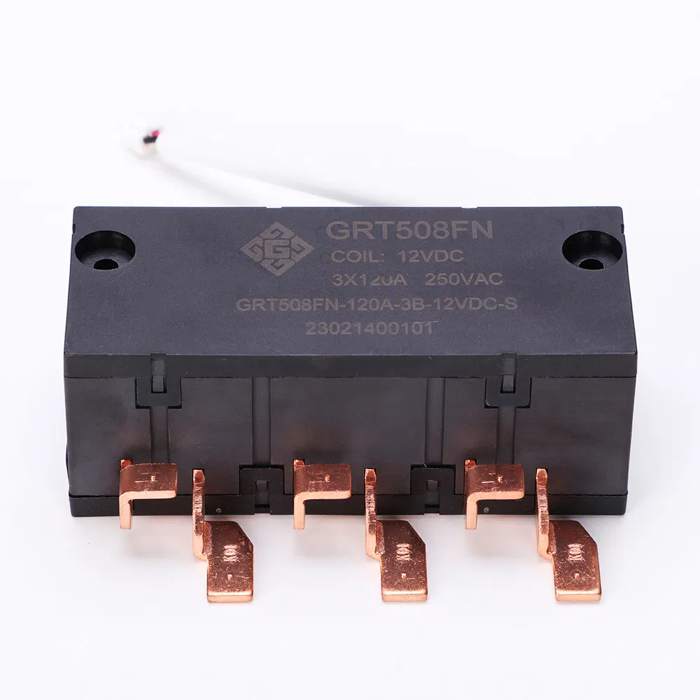 GRT508FN 120A 3-pole latching relay body with three contact sets and fast connection terminals
